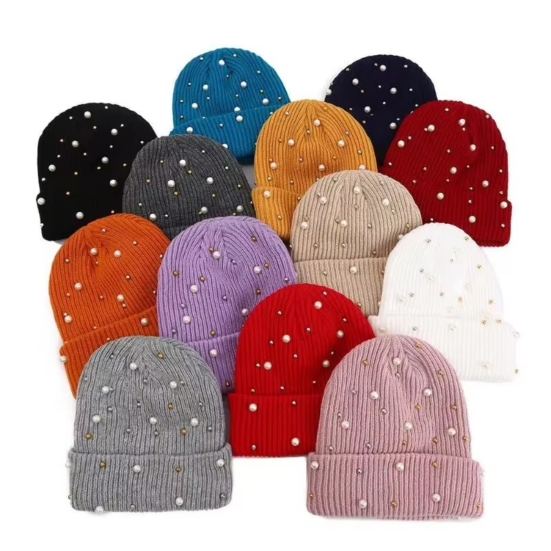 Women's Winter Faux Pearl Embe - Beanie Cuffed Knit recension och pris